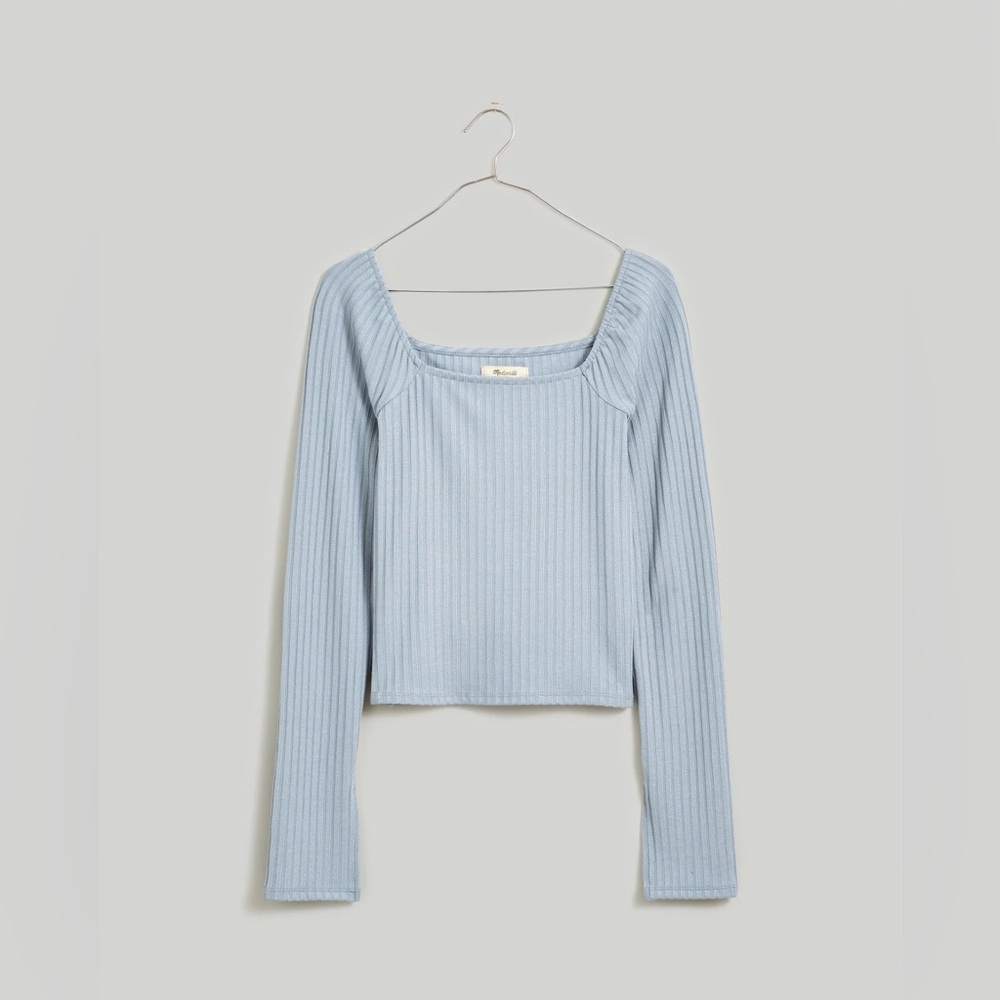 NWT Madewell Ribbed Square Neck Long-Sleeve Tee in Craft Blue